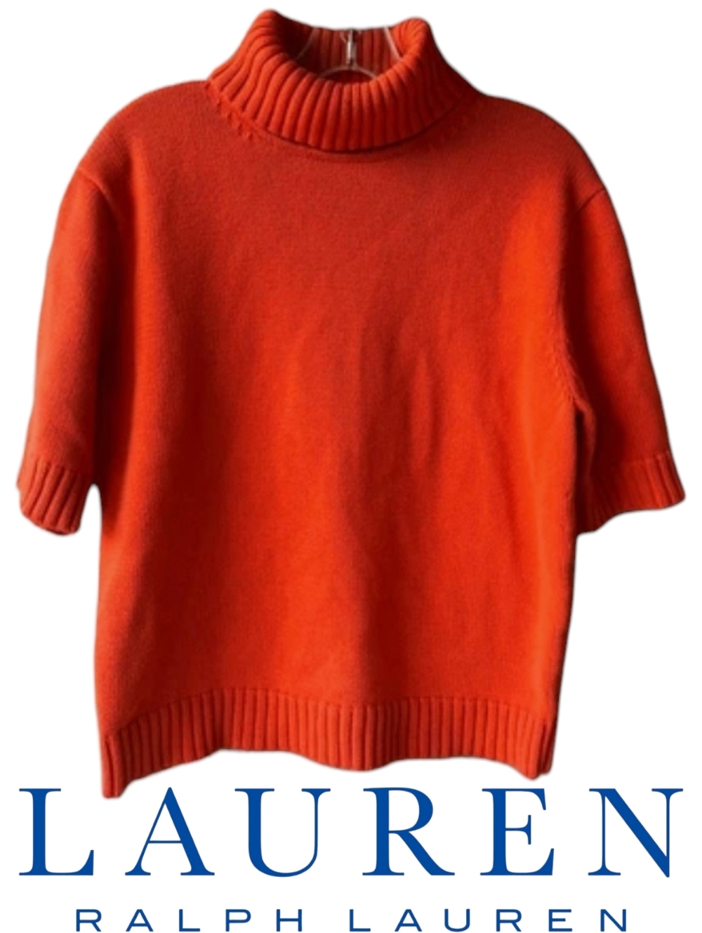 Lauren Ralph Lauren Heavy Tight Knit Orange Turtle Neck Short Sleeve Ribbed